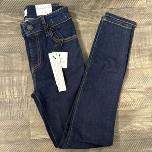 Dark Blue Skinny Ankle Cropped Jeans